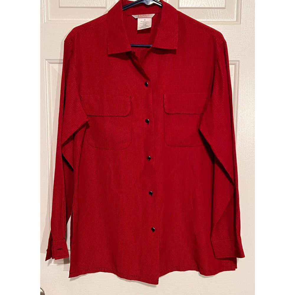 Esprit Women's Button Front Blouse Size M 27 1/2" Long x 22" Sleeve x 20 1/2"